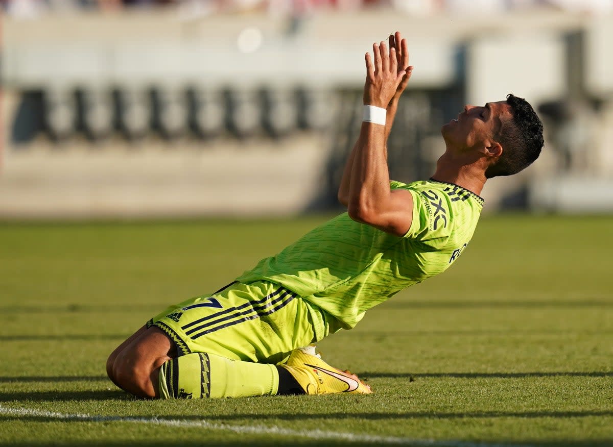 Manchester United’s Cristiano Ronaldo reacts to the humbling at Brentford (John Walton/PA) (PA Wire)