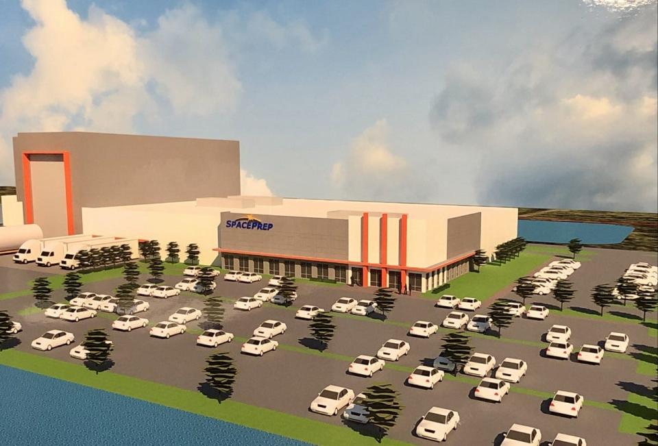 This artists' rendering shows the planned 100,000-square-foot satellite processing facility for All Points Logistics LLC's new Space Prep division.