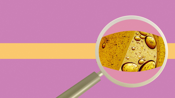 gif representing the idea of "skinny fat": a skinny orange line in the middle of a pink background that, when a magnifying glass rolls over, looks like oil or fat