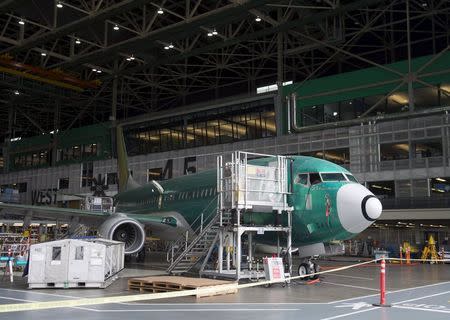 A Boeing 737 aircraft is seen during the manufacturing process at Boeing's 737 airplane factory in Renton, Washington, United States May 19, 2015. REUTERS/Saul Loeb/Pool