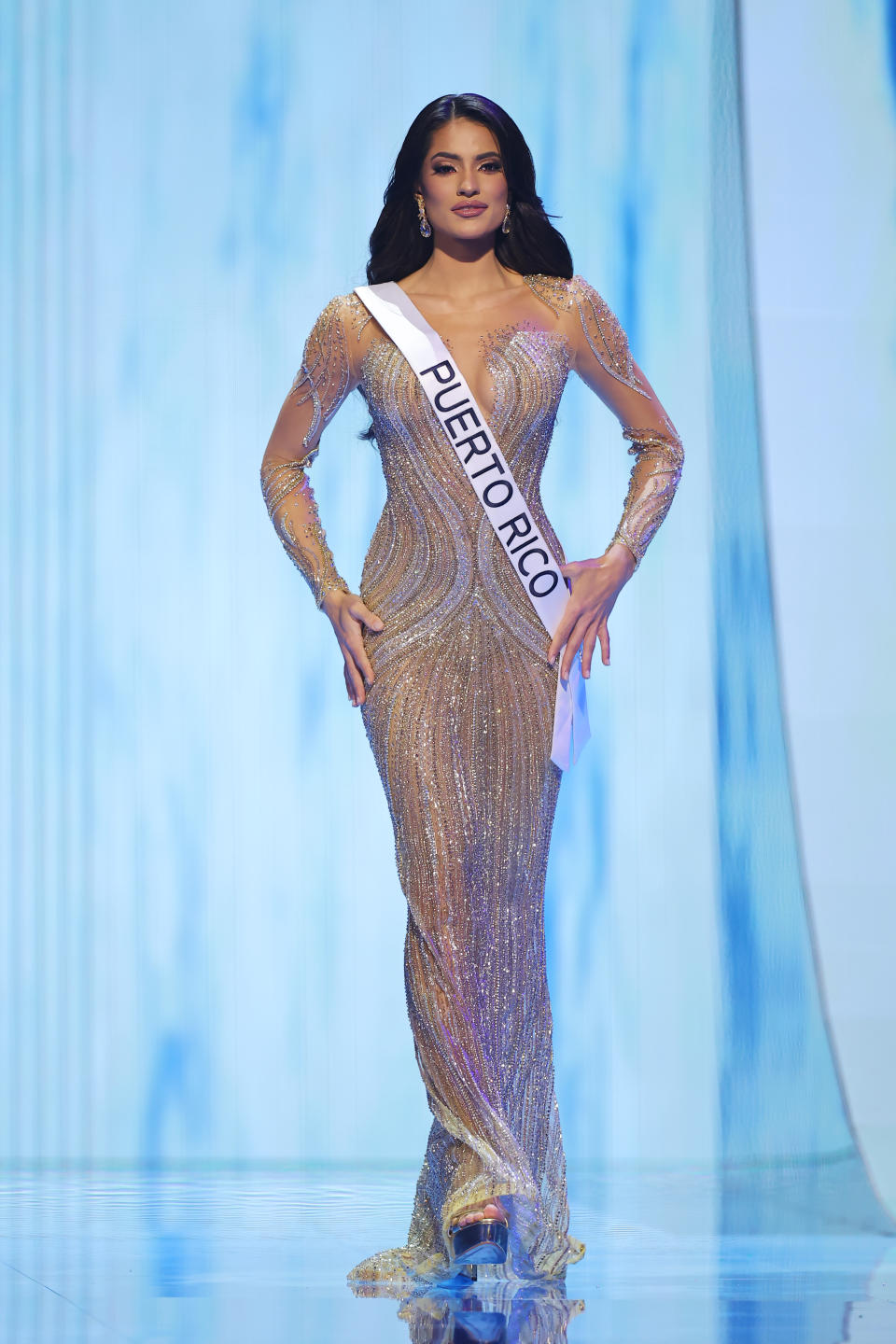 SAN SALVADOR, EL SALVADOR - NOVEMBER 15: Miss Puerto Rico Karla Guilfú Acevedo attends the The 72nd Miss Universe Competition - Preliminary Competition at Gimnasio Nacional Jose Adolfo Pineda on November 15, 2023 in San Salvador, El Salvador. (Photo by Hector Vivas/Getty Images)