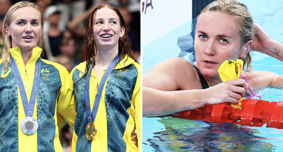 Ariarne Titmus and Mollie O'Callaghan at the Paris Olympics.