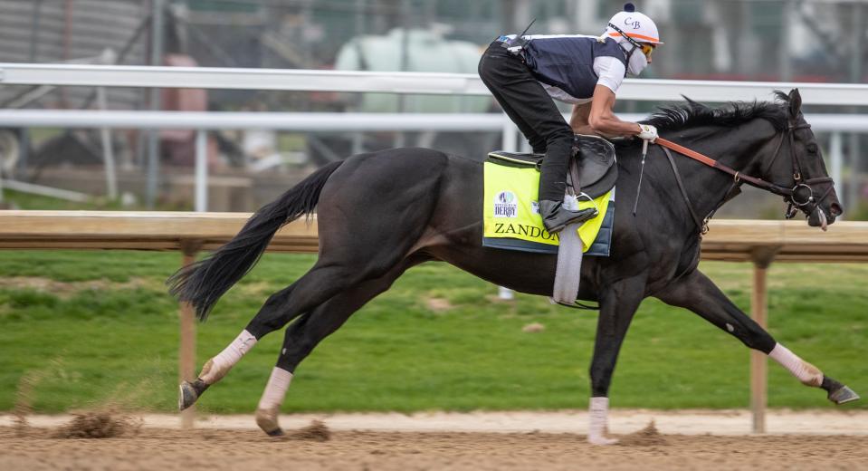 Kentucky Derby hopeful Zandon works out at Churchill Downs. Zandon is trained by Chad Brown. April 29, 2022