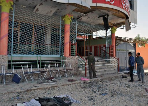 The entrance to a damaged wedding hall, where a suicide bomber detonated himself killing a prominent Afghan lawmaker and 16 other people in Aybak city, capital of Samangan province, on Saturday