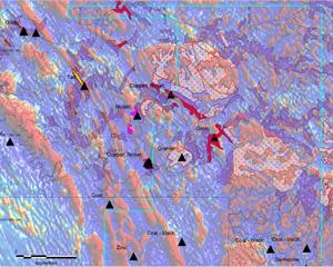 Earth Resources Victoria historical location of mineralization, magnetic survey, EL boundary in aqua.