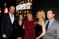 LOS ANGELES, CA - SEPTEMBER 24: (L-R) Director Jason Moore, actors Anna Kendrick, Rebel Wilson, actress/producer Elizabeth Banks and producer Max Handleman pose at the after party for Universal Pictures and Gold Circle Films' "Pitch Perfect" at Lure on September 24, 2012 in Los Angeles, California. (Photo by Kevin Winter/Getty Images)