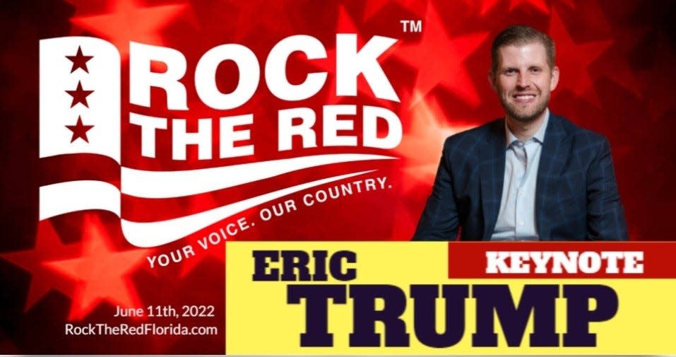 Eric Trump, son of former President Donald Trump, will be the keynote speaker at the "Rock the Red" event planned to begin at 10 a.m. on June 11 at the Southeastern Livestock Pavilion.