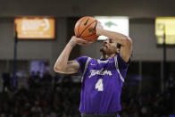 Tarleton State guard Tahj Small shoots during the first half of an NCAA college basketball game against Gonzaga, Monday, Nov. 29, 2021, in Spokane, Wash. (AP Photo/Young Kwak)
