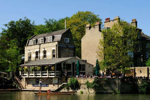 Punting by The Granta Pub, Newnham, Cambridge, England, UK