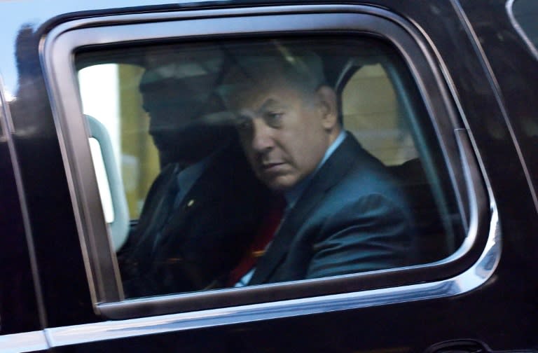 Israeli Prime Minister Benjamin Netanyahu departs following a meeting with the US Republican presidential nominee Donald Trump, in New York, on September 25, 2016