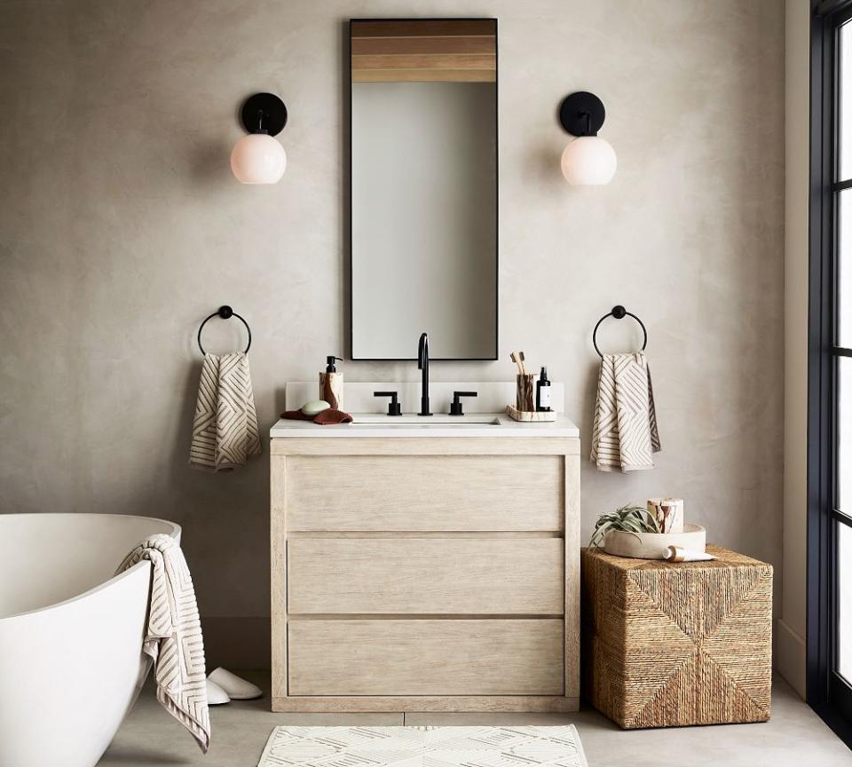 <p><a href="https://go.redirectingat.com?id=74968X1596630&url=https%3A%2F%2Fwww.potterybarn.com%2Fproducts%2Fcayman-single-bathroom-vanity%2F&sref=https%3A%2F%2Fwww.elledecor.com%2Fshopping%2Ffurniture%2Fg60536804%2Fbest-small-bathroom-vanities%2F" rel="nofollow noopener" target="_blank" data-ylk="slk:Shop Now;elm:context_link;itc:0;sec:content-canvas" class="link ">Shop Now</a></p><p>Cayman Single Sink Vanity</p><p>potterybarn.com</p><p>$1679.00</p><span class="copyright">Pottery Barn</span>