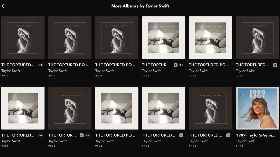 More albums by Taylor Swift page on Tidal showing 11 versions of the same album