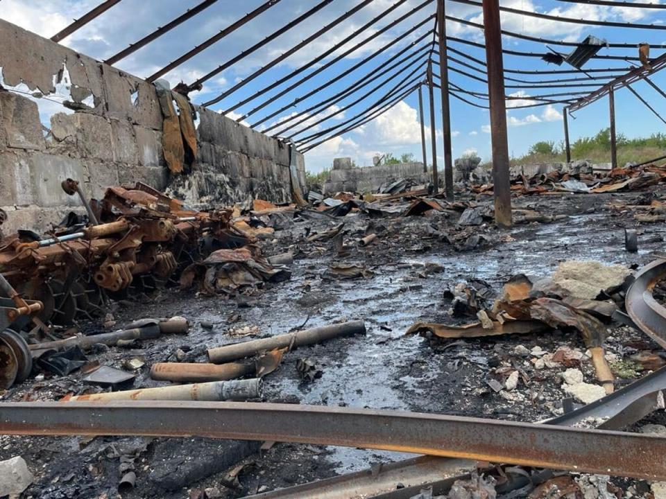 A warehouse storing much-needed food which was destroyed after Russians put rockets inside it (Kim Sengupta)