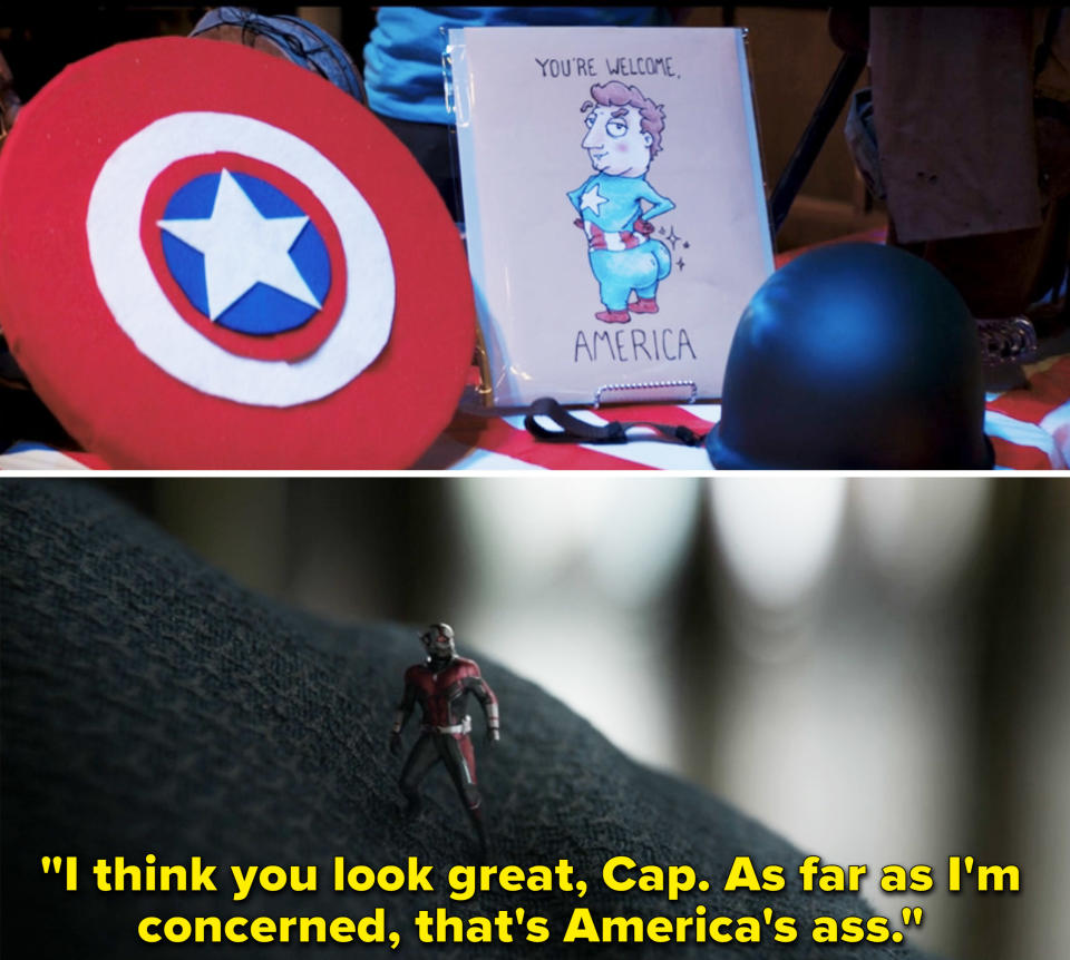 A cartoon Captain America has a comically oversized butt, and the text around him says "You're welcome America"