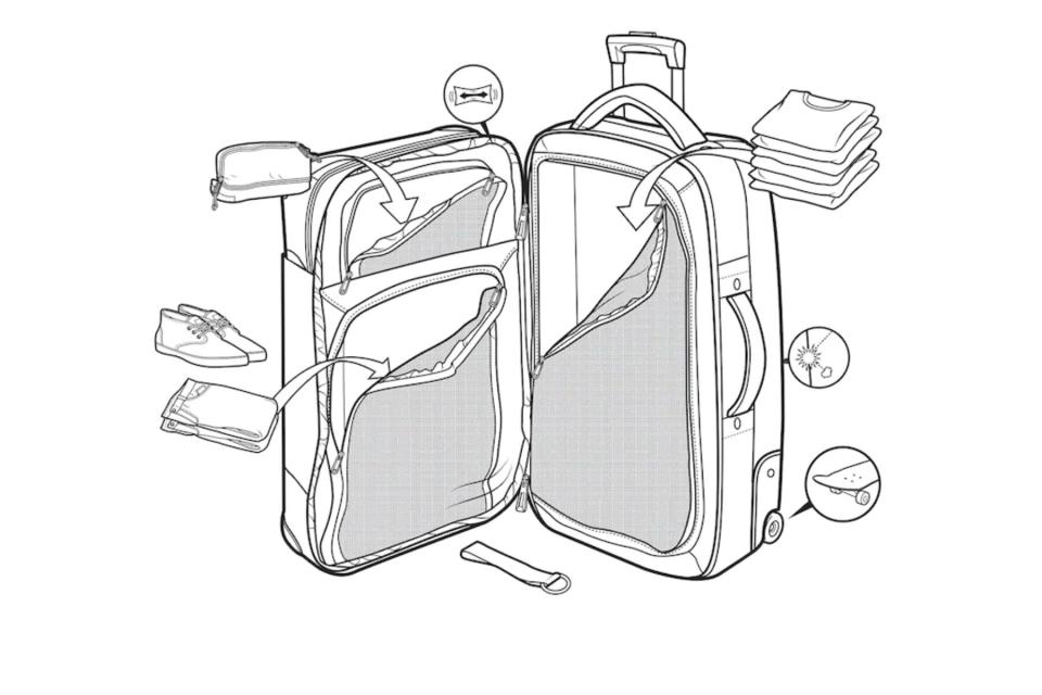 Interior sketch of the Burton Wheelie Sub 116L Travel Bag