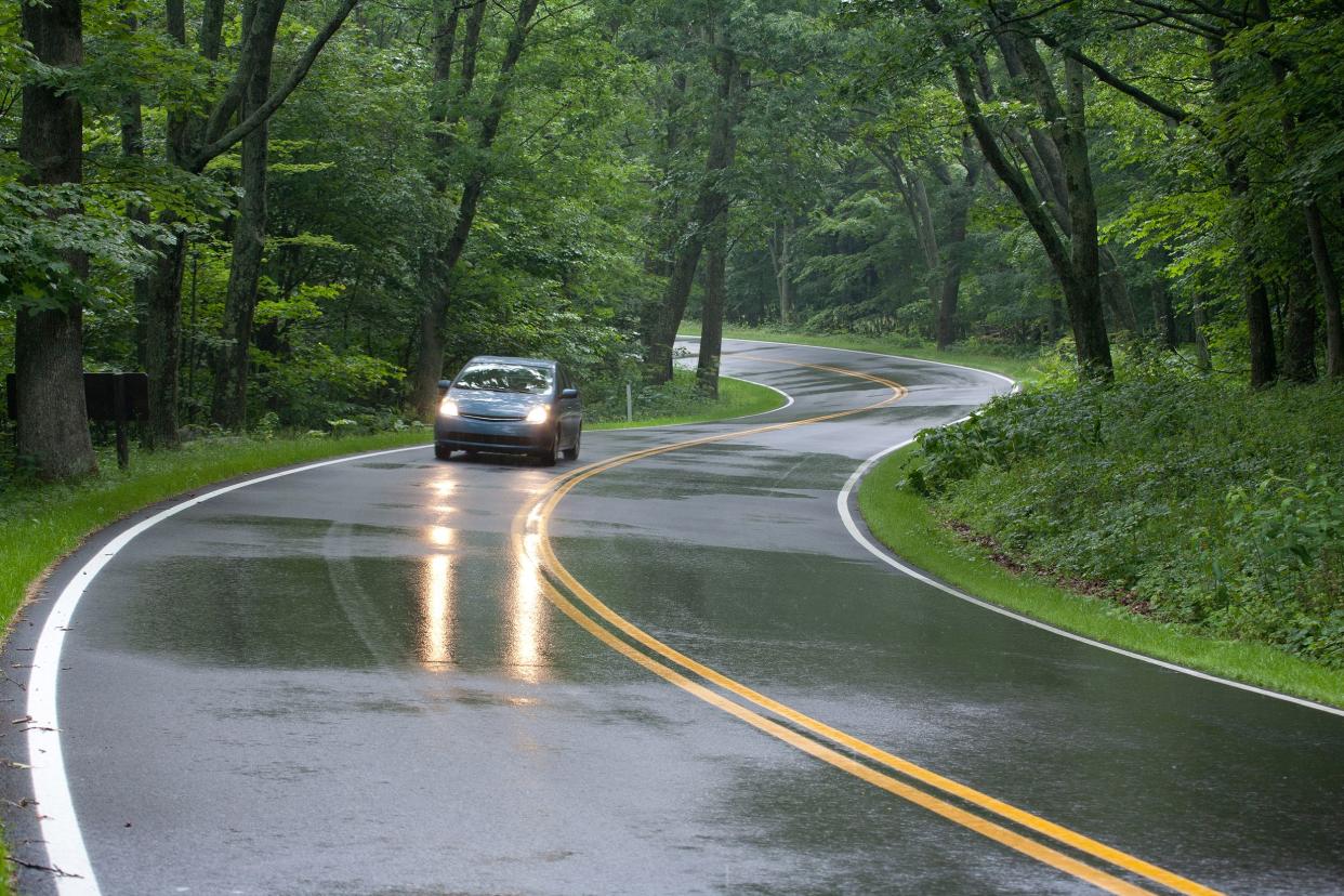 car driving on Skyline Drive, Shenandoah National Forest, Virginia