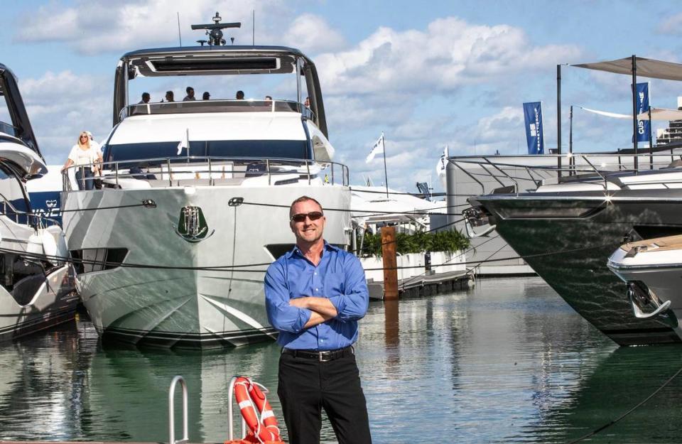 David Druey, Regional President with Centennial Bank, posed on the docks at the Herald Plaza Marina during the 2024 Discover Boating Miami International Boat Show, taking place in Miami and Miami Beach, till February 28, on Thursday, February 15, 2024.