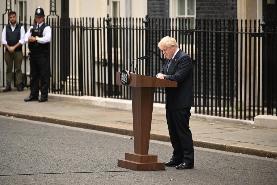 Boris Johnson speaks to media outside 10 Downing Street in London (Getty Images)