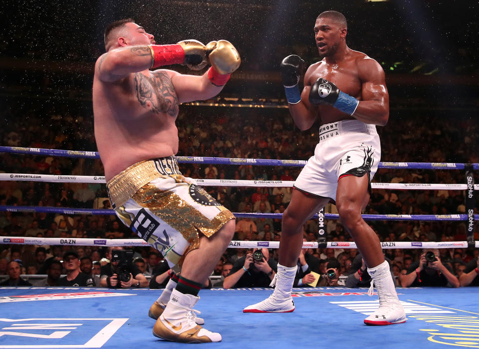 Anthony Joshua (right) in action against Andy Ruiz Jr in the WBA, IBF, WBO and IBO Heavyweight World Championships title fight at Madison Square Garden, New York.