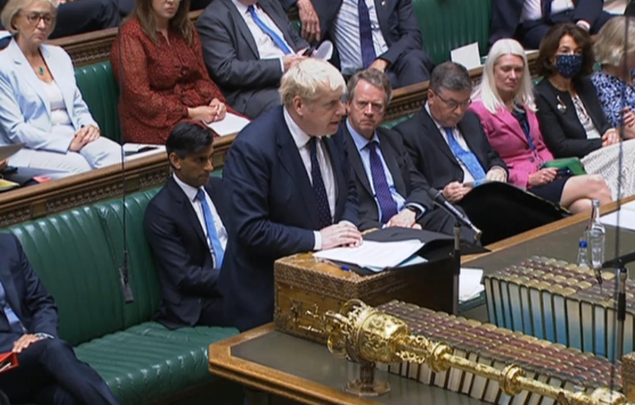 Prime Minister Boris Johnson speaking in the House of Commons, Westminster, where he has announced a 1.25 percent increase in National Insurance from April 2022 to address the funding crisis in the health and social care system.