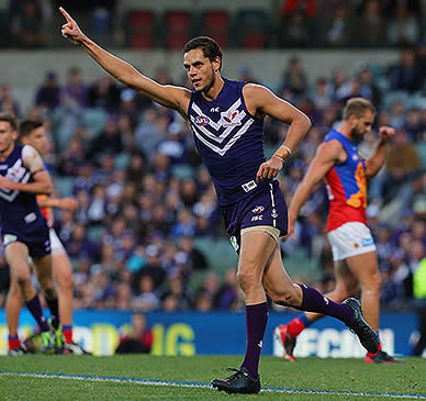 Michael Johnson was one of Fremantle's best in their 40-point win, kicking two goals off the backline.