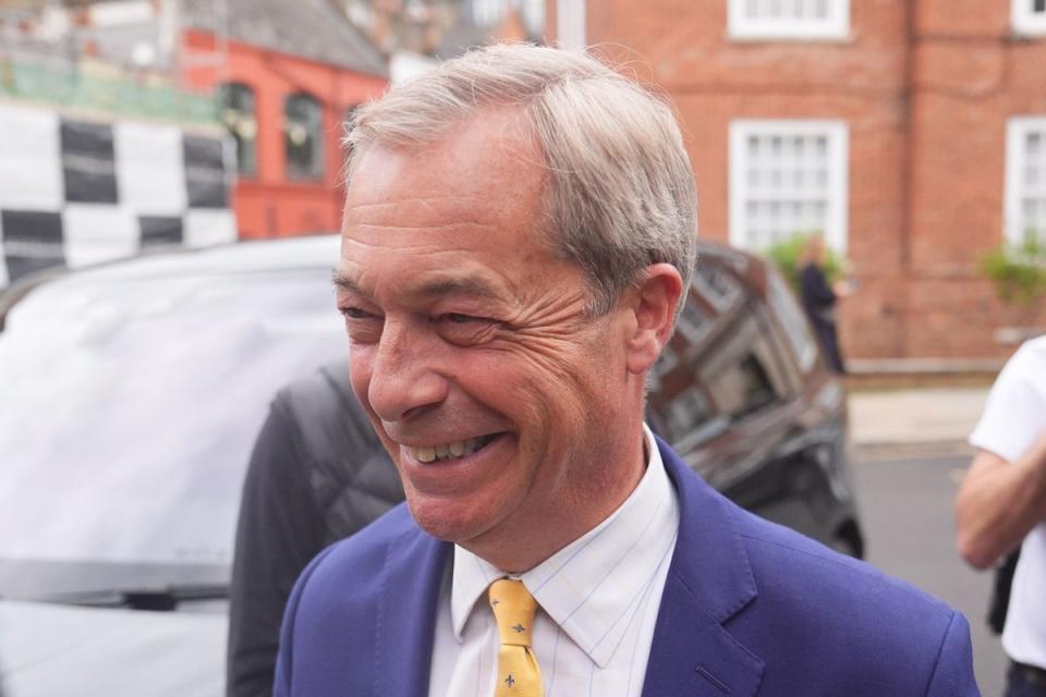 Reform UK leader Nigel Farage at a fundraiser for Donald Trump, hosted by former Neighbours star Holly Valance (James Manning/PA Wire)