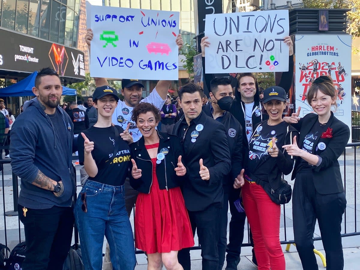 Unionised video game workers protest outside the Game Awards in Los Angeles in December 2023 (SAG-AFTRA)