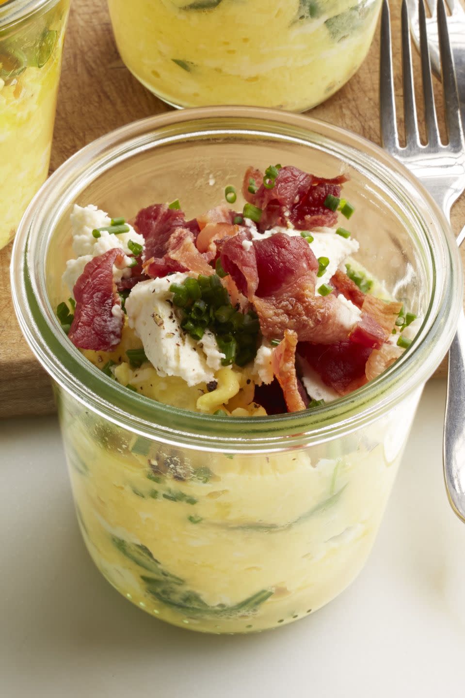 Boursin, Bacon, and Spinach Scrambled Eggs in a Jar