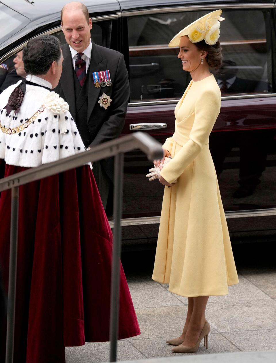 Prince William and his wife Kate the Duchess of Cambridge arrive for a service of thanksgiving