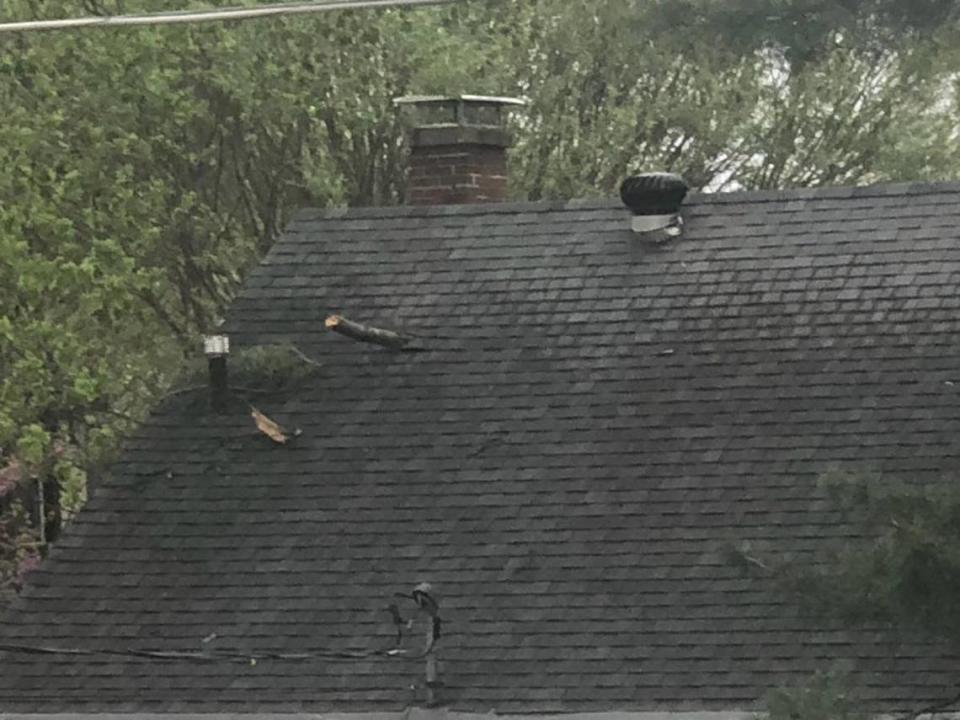 Damage to roof of house on Lebanon Avenue in Belleville following severe storms on Saturday, April 15, 2023. Todd Eschman/teschman@bnd.com