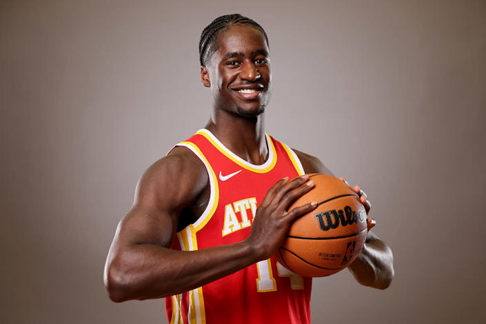 AJ Griffin poses during the 2022 NBA Rookie Portraits at UNLV on July 15, 2022 in Las Vegas, Nev. - Credit: Getty Images