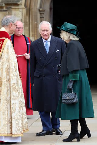 <p>Chris Jackson/Getty</p> King Charles and Queen Camilla attend the Easter Mattins Service at Windsor Castle on March 31, 2024