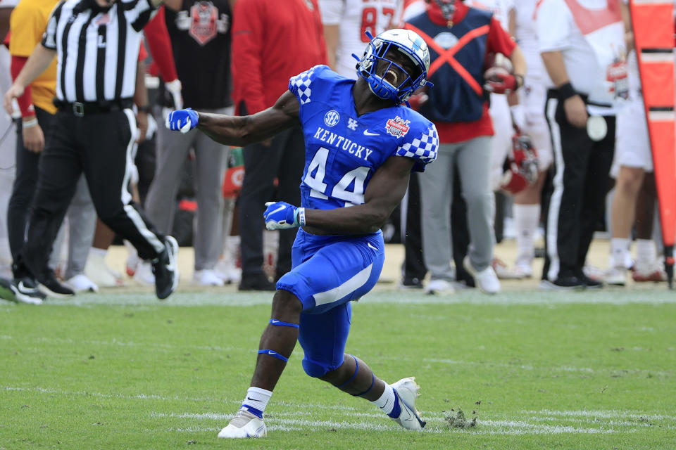 Kentucky LB Jamin Davis had three interceptions in his final college season. (Photo by Sam Greenwood/Getty Images)