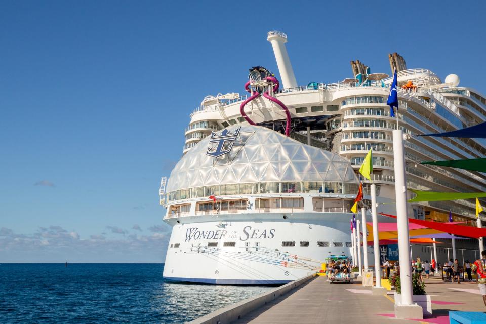 The Wonder of the Seas cruise ship at a port.