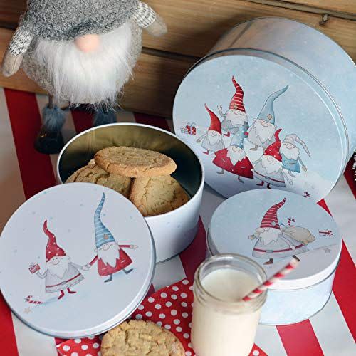 1) Whole House Worlds 3 Piece Christmas Gnome Cookie Tins