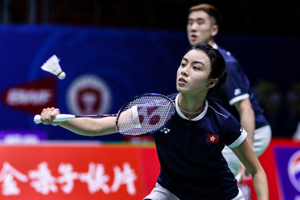 香港「羽球女神」吳芷柔來台出戰台北羽球公開賽。(Photo by Shi Tang/Getty Images)