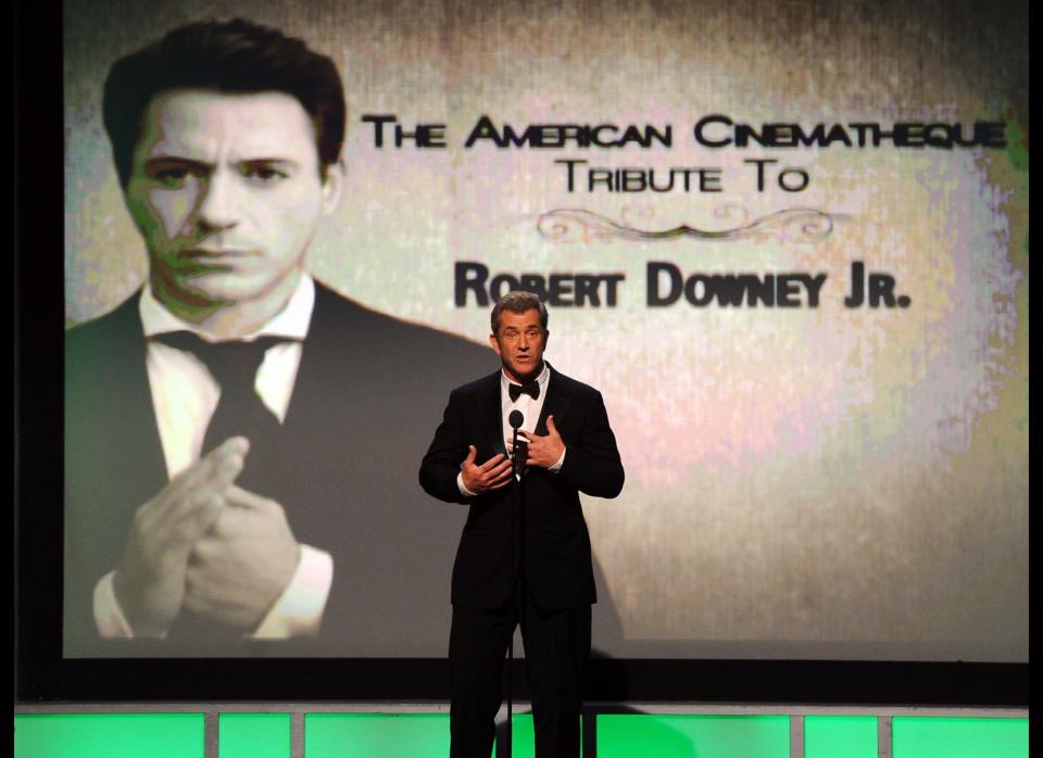 BEVERLY HILLS, CA - OCTOBER 14:  Actor Mel Gibson speaks onstage during The 25th American Cinematheque Award Honoring Robert Downey Jr. held at The Beverly Hilton hotel on October 14, 2011 in Beverly Hills, California.  (Photo by Kevin Winter/Getty Images)