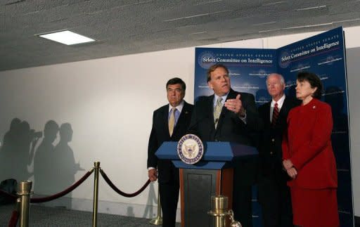 US Rep. Mike Rogers (2nd-L) speaks to the media with Rep. Dutch Ruppersberger (L), Sen. Saxby Chambliss (2nd-R) and Sen. Dianne Feinstein (R) after a Senate and House Intelligence Committee meeting on June 7, to discuss leaks of classified information. US Attorney General Eric Holder appointed two prosecutors to investigate the high-profile leaks