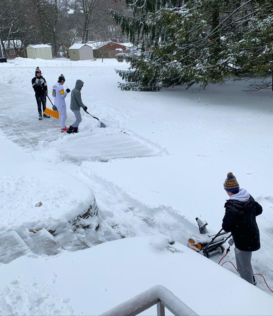Around 40 football players headed into their Pittsburgh community to help neighbors shovel out from a winter storm. (Courtesy Bethel Park School District)
