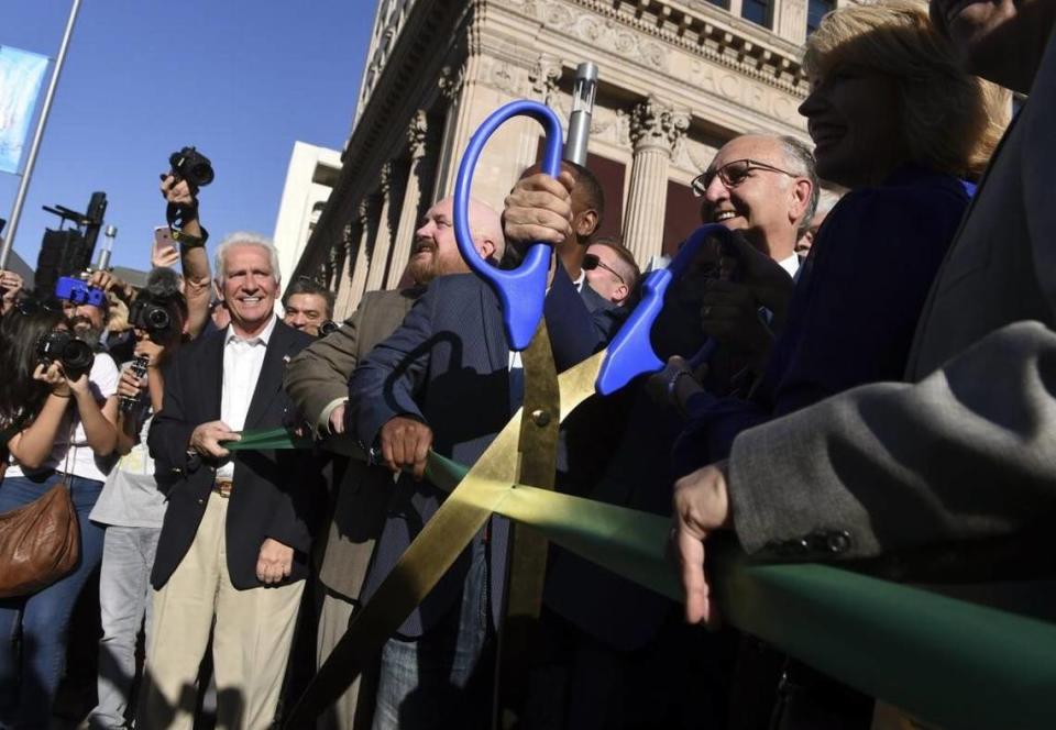 The official ribbon-cutting as downtown Fresno celebrated Fulton Street’s grand reopening to vehicle traffic Saturday, Oct. 21, 2017.