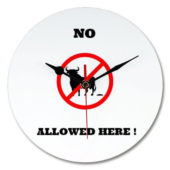 <i>No Bullshit Allowed Here Wall Clock, <a href="https://www.etsy.com/listing/262350737/no-bullshit-allowed-in-here-wall?ga_order=most_relevant&amp;ga_search_type=all&amp;ga_view_type=gallery&amp;ga_search_query=funny%20wall%20clock&amp;ref=sr_gallery_26" target="_blank">$25.99</a></i>