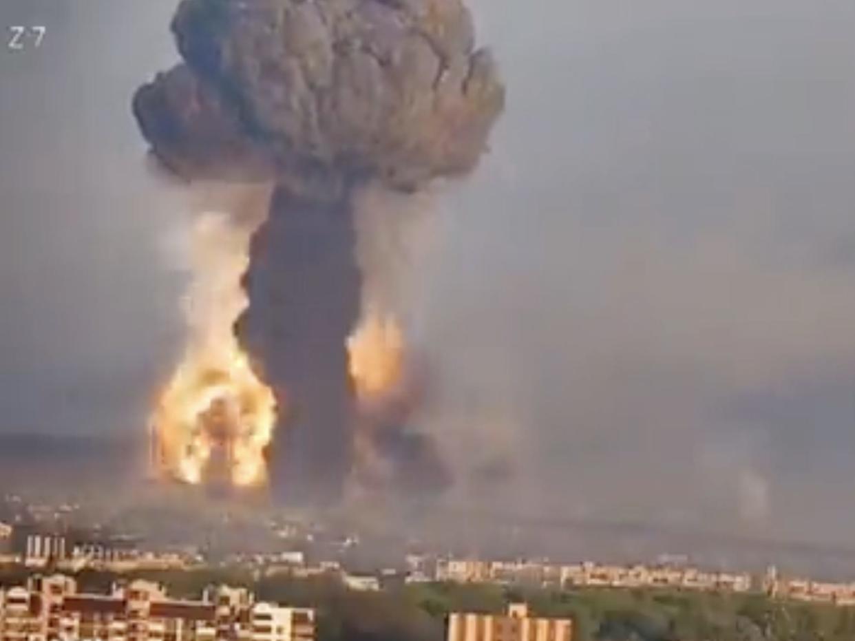 An explosion in Khmelnytskyi, Ukraine