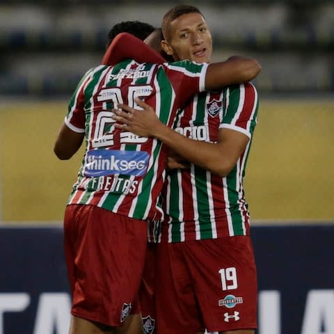 Richarlison celebrates a goal at Fluminese  - Credit: AP