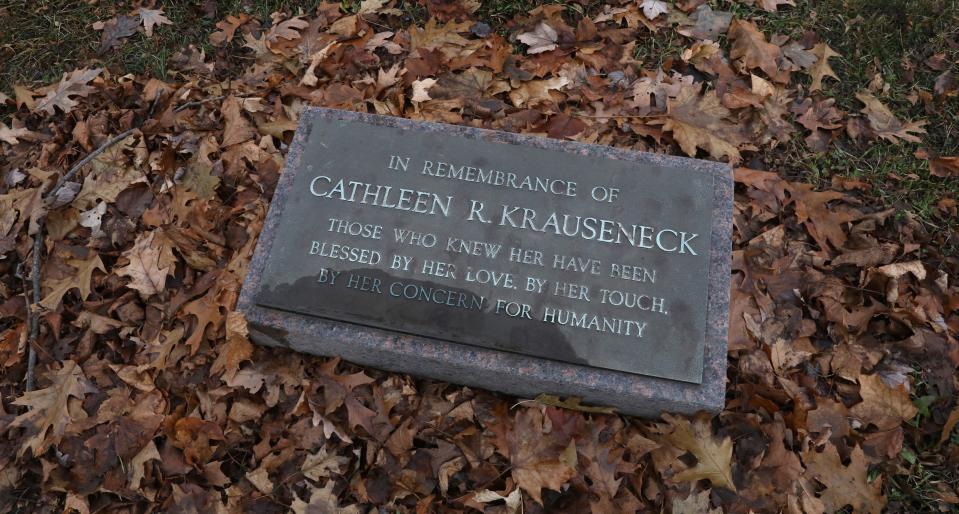 The grave of Cathleen (Schlosser) Krauseneck located in Hillside Cemetery in St Clair, MI Wednesday, Dec. 4, 2019.  Cathleen was murdered in Feb. 1982 in Brighton. Her husband James Krauseneck was charged with her murder in November this year. 