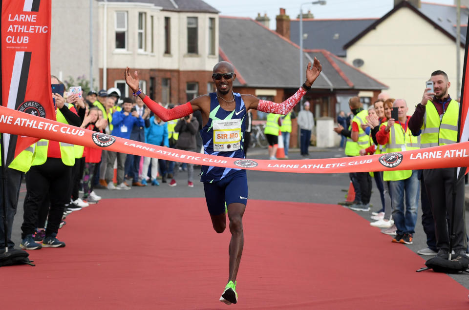 Sir Mo Farah celebrates victory