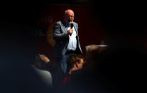 Frans Timmermans top candidate of the Party of European Socialists (PES) delivers a speech on stage during a campaigning event ahead of the European Parliament elections in Vienna, Austria, May 25, 2019. REUTERS/Lisi Niesner