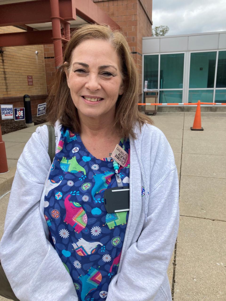 Susan Owens, 60, Indianapolis, cast a ballot at the Jewish Community Center on the city’s north side. May 2, 2023.