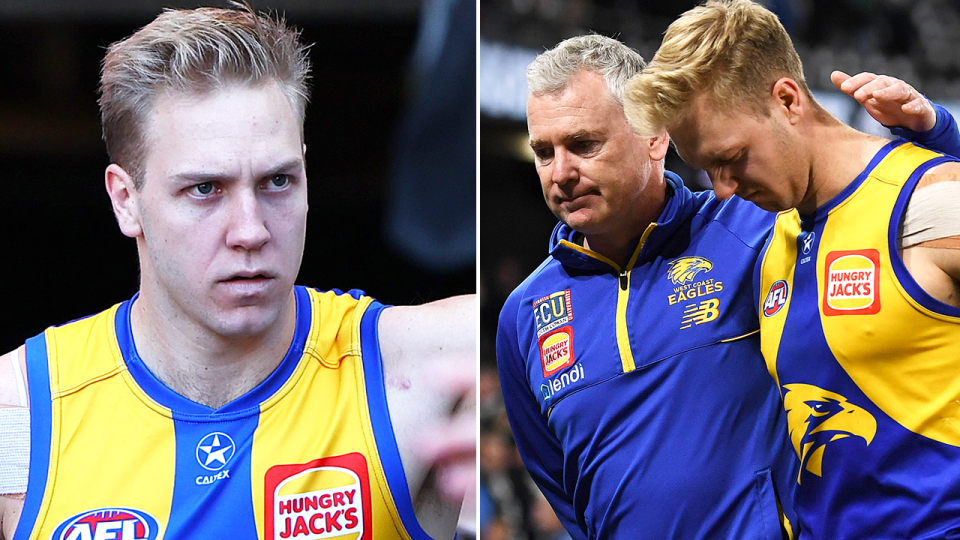 Eagles captain Oscar Allen (pictured left) has hit out at the treatment of Adam Simpson (pictured right) after his departure. (Getty images)