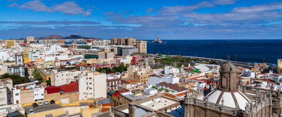 View on colorful buildings structures in the city of Las Palmas