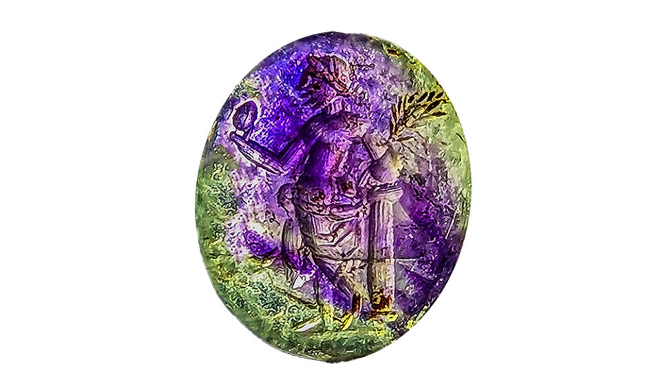 Venuše drží zrcadlo na ametystovém drahokamu